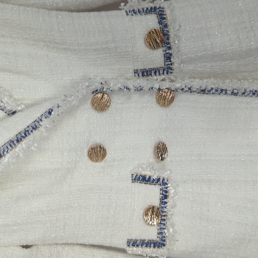 New Boutique dabuwawa tweed white blazer jacket XS / S - Picture 2 of 3